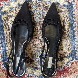 Black Prada Kitten Heel Suede Slingback Heels Pump